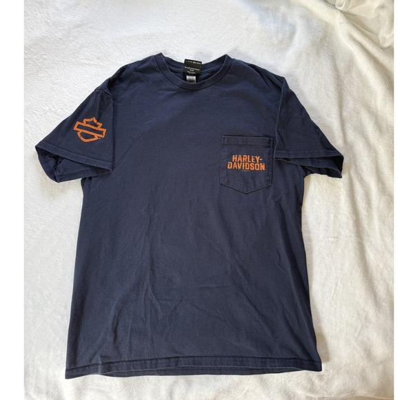 Harley-Davidson Other - Harley-Davidson Zips 45th Parallel Gaylord MI Navy Blue Pocket T-Shirt Mens M